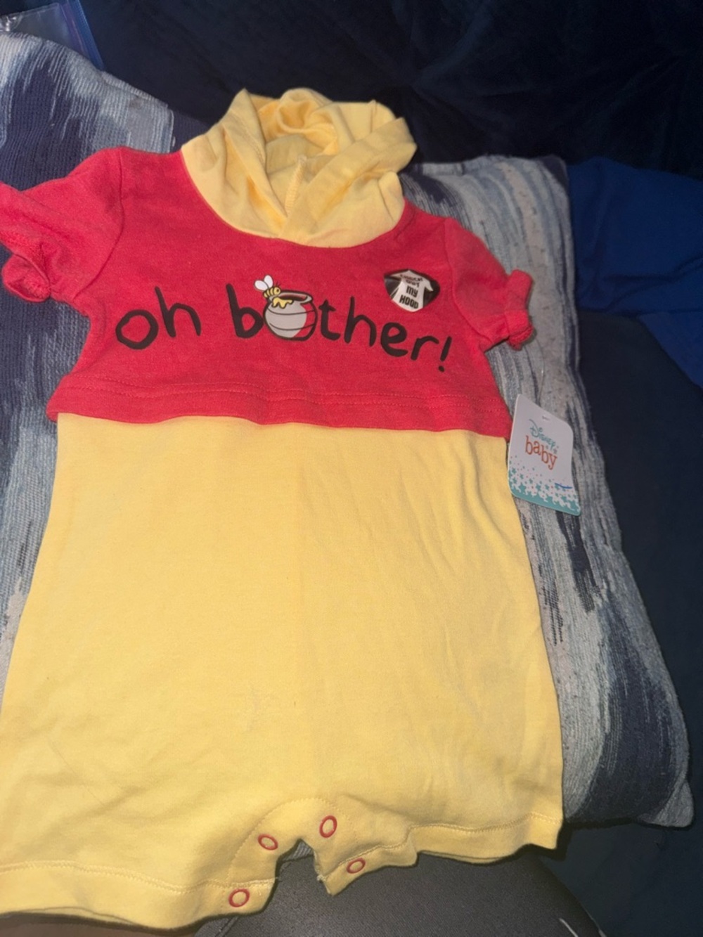 Disney Yellow & Red Winnie the Pooh 'Oh Bother' Hooded Romper